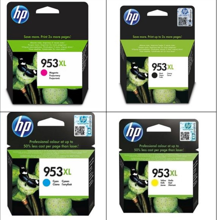 סט ראשי דיו מקוריים HP953XL אדום כחול צהוב ושחור